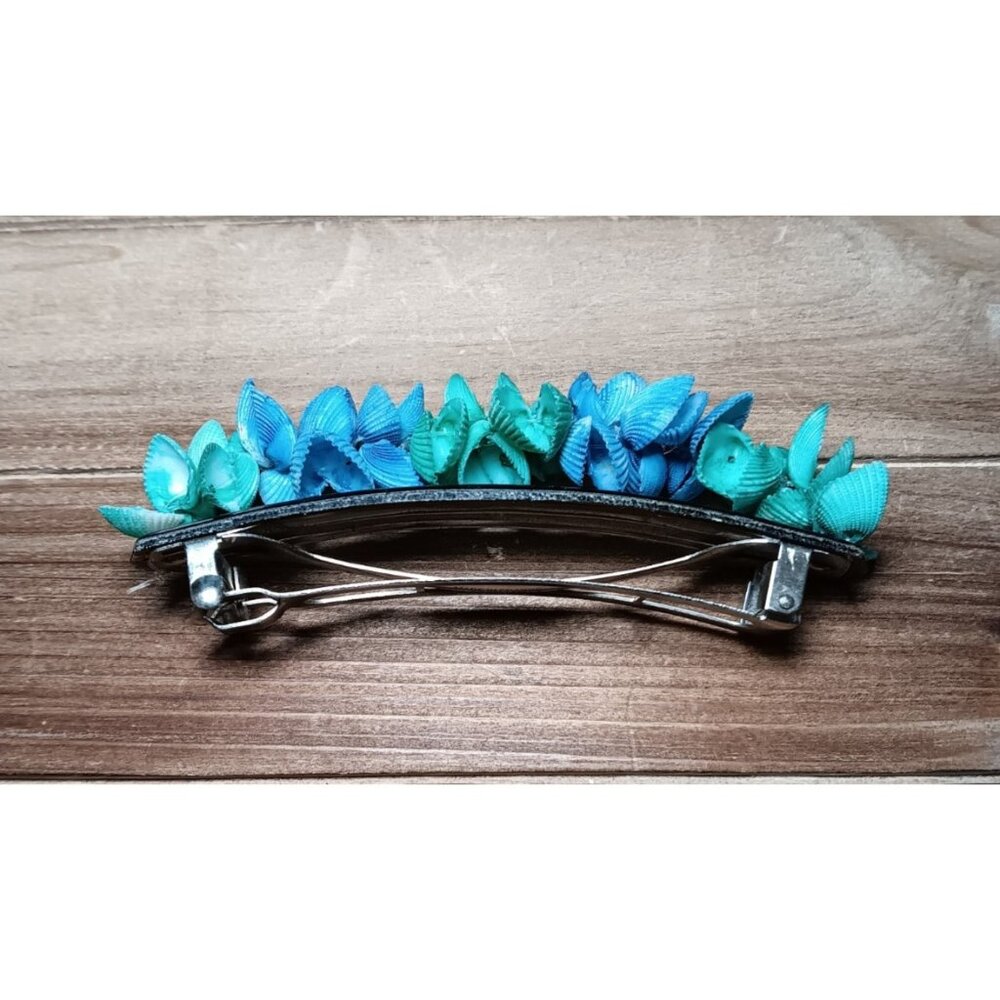 4" Hair Clip Real Seashells Made in France Blue and Green Vacation Ocean Cruise